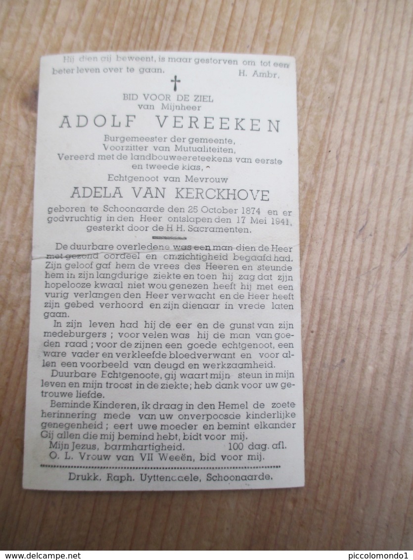 Schoonaarde Burgemeester Adolf Vereeken 1874 1941 - Imágenes Religiosas