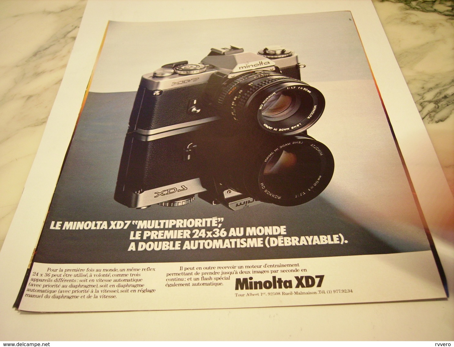 ANCIENNE   PUBLICITE APPAREILS PHOTO MINOLTA XD7 1977 - Autres & Non Classés
