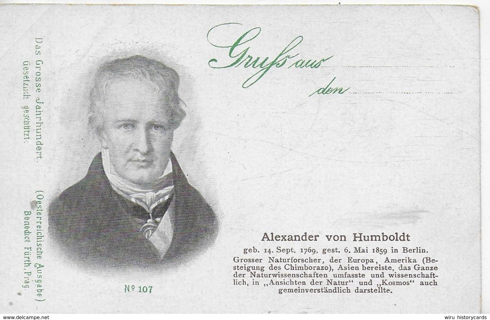 AK 0262  Alexander Von Humboldt - Das Grosse Jahrhundert 1899 - Ecrivains