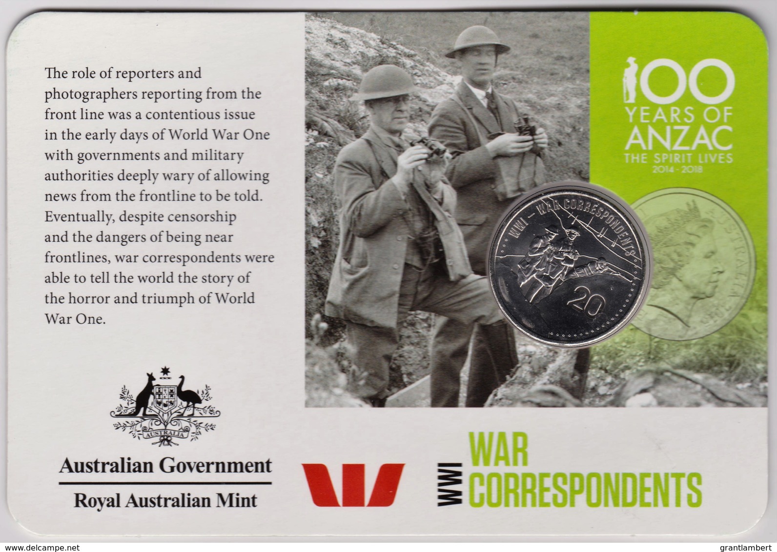 Australia 2015 ANZAC 100 Years - WW1 War Correspondents Uncirculated 20c - Ohne Zuordnung