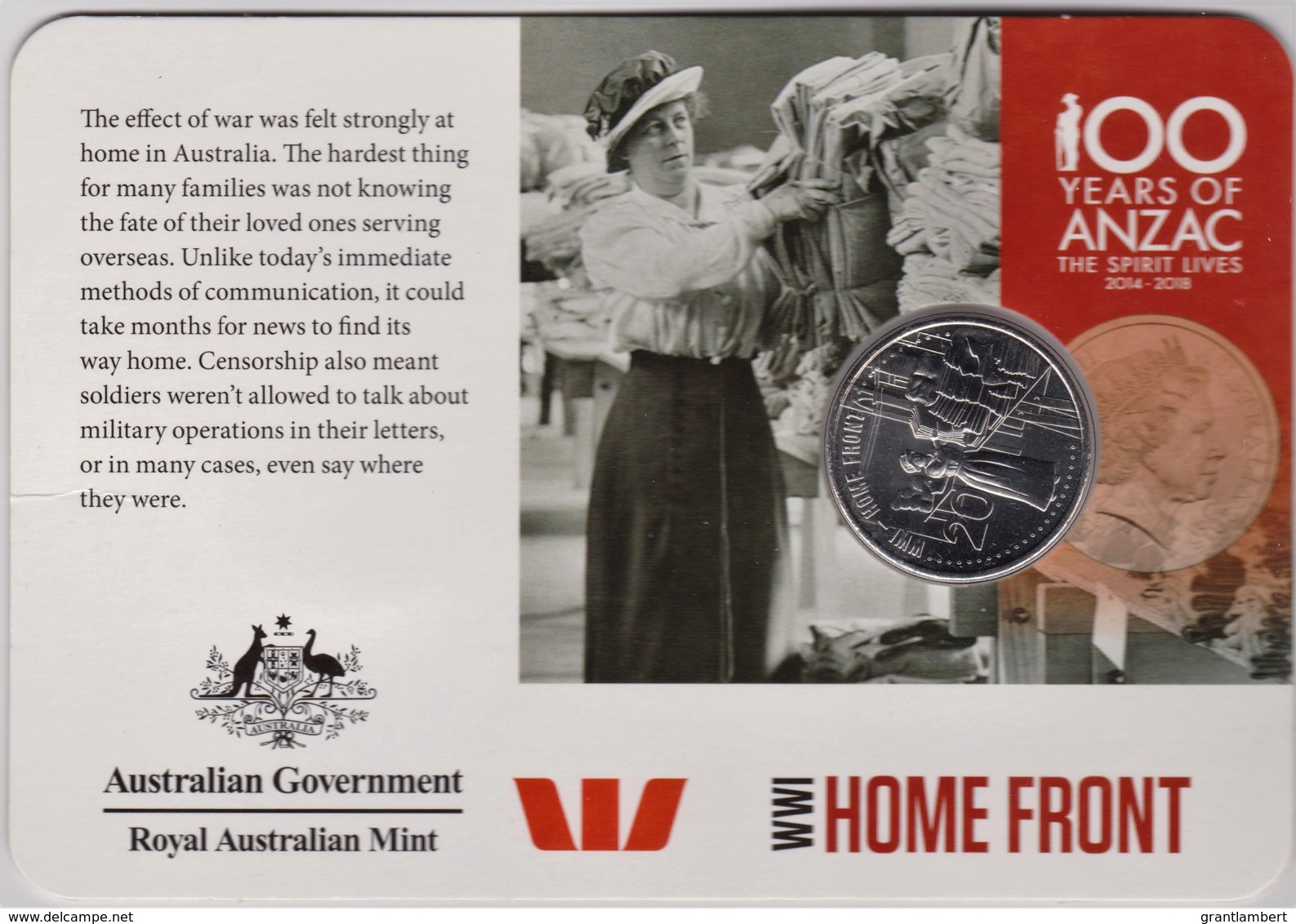 Australia 2015 ANZAC 100 Years - WW1 Home Front Uncirculated 20c - Unclassified