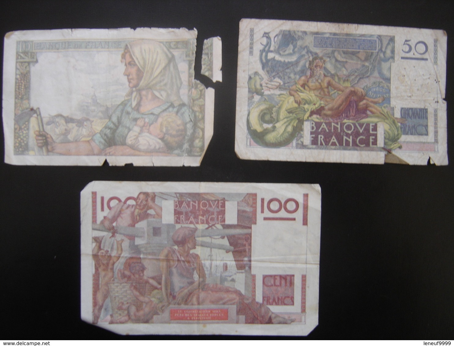 Lot N°2 Billet MINEUR 10 Francs LE VERRIER 50 Francs PAYSAN 100 Francs De 1946 - Zonder Classificatie