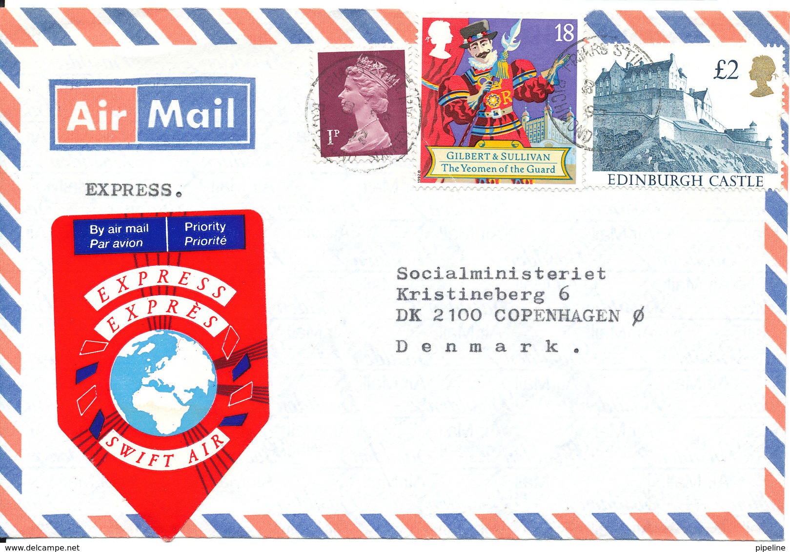 Great Britain Cover Sent Express To Denmark  8-9-1992 - Covers & Documents