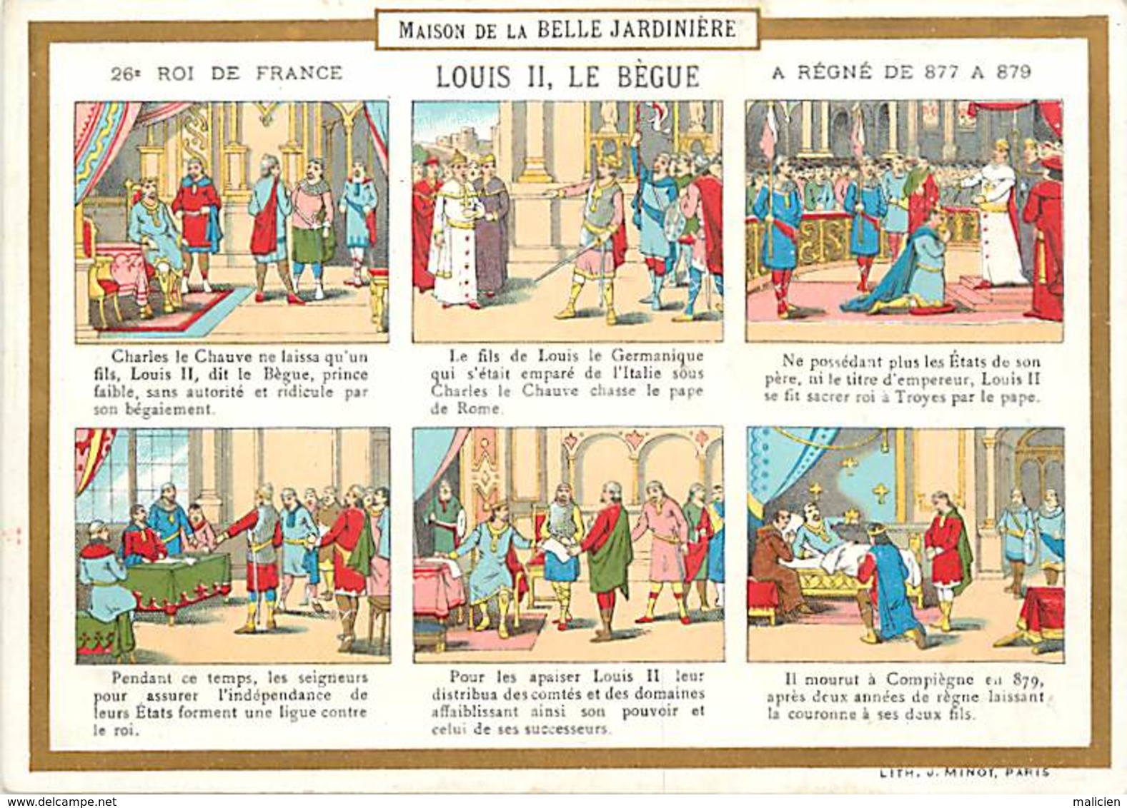- Chromos-ref-chA213- Maison De La Belle Jardiniere - Paris / Louis II Le Bègue -26e Roi De France- Familles Royales - - Autres & Non Classés
