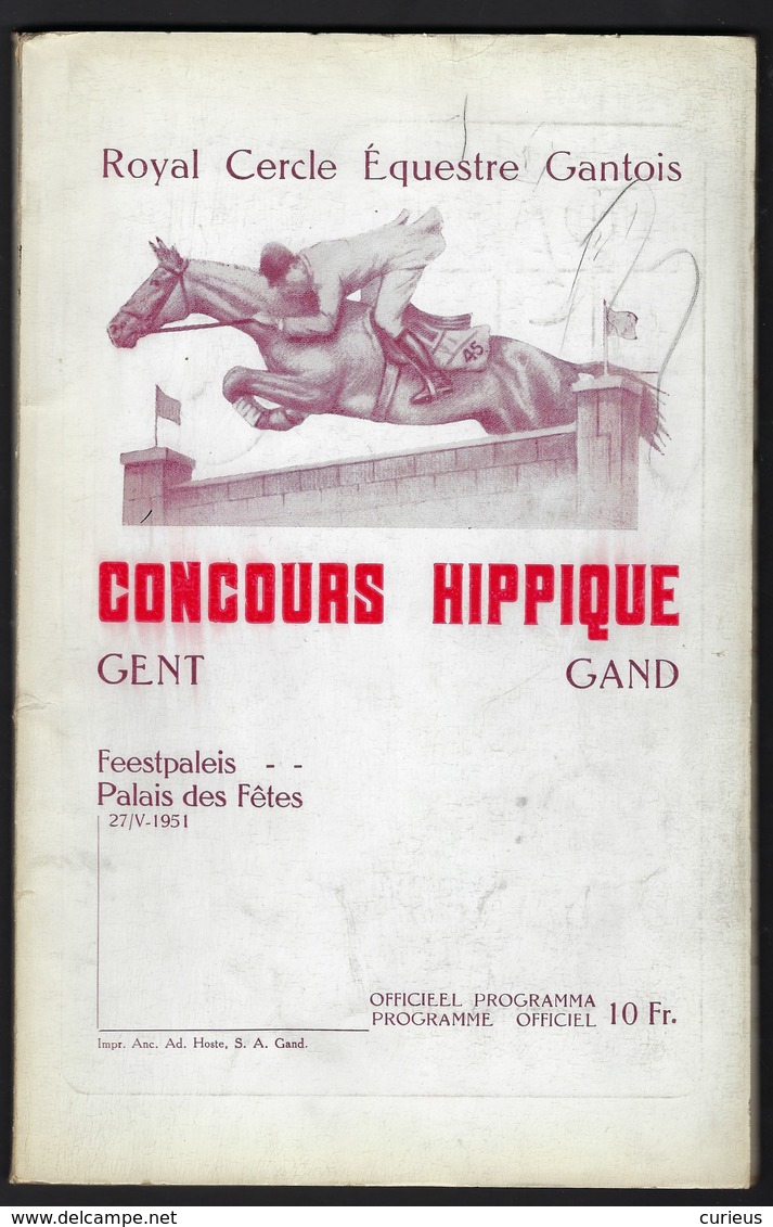 GENT *GAND * ROYAL CERCLE EQUESTRE GANTOIS * CONCOURS HIPPIQUE * PROGRAMMA 1951 * 28 PP * VEEL RECLAME ZIE SCANS - Gent