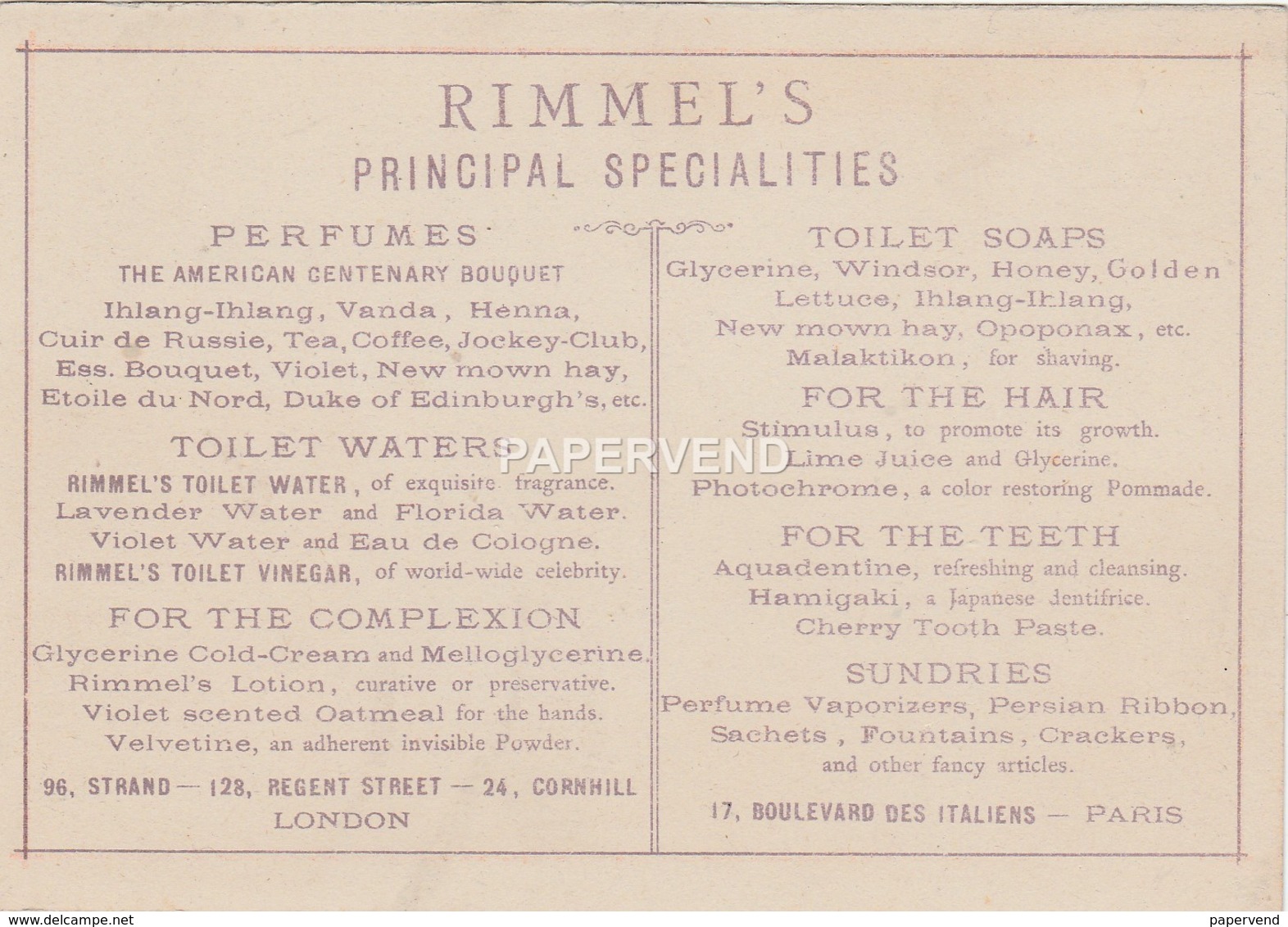 Trade Card  Eugene  Rimmel  LONDON  Etc49 - Altri & Non Classificati