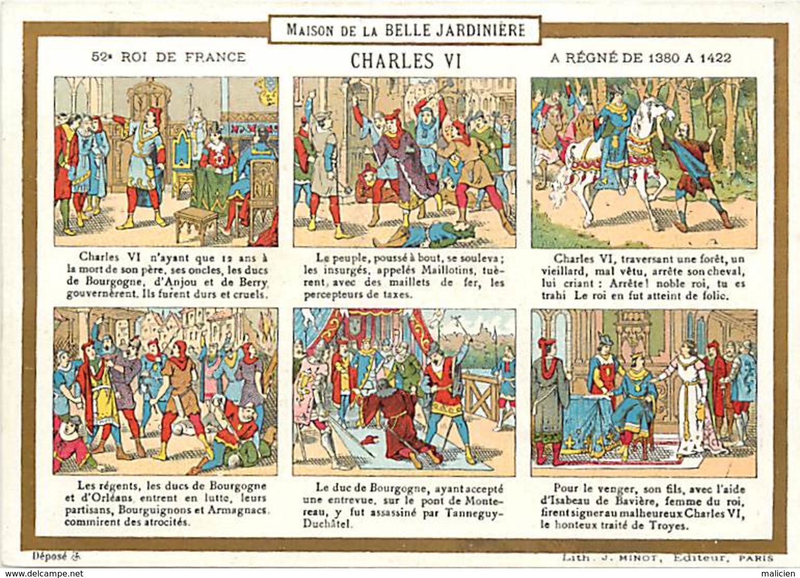 - Chromos-ref-chA212- Maison De La Belle Jardiniere - Paris / Charles VI-  52e Roi De France - Familles Royales - - Autres & Non Classés