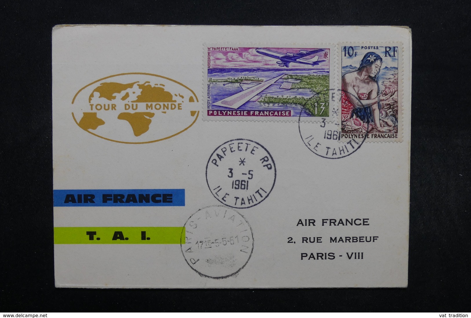 POLYNÉSIE - Enveloppe Ilustrée Par Avion De Paris Pour Papeete En 1961 Et Retour , Affranchissement Plaisant - L 32503 - Lettres & Documents