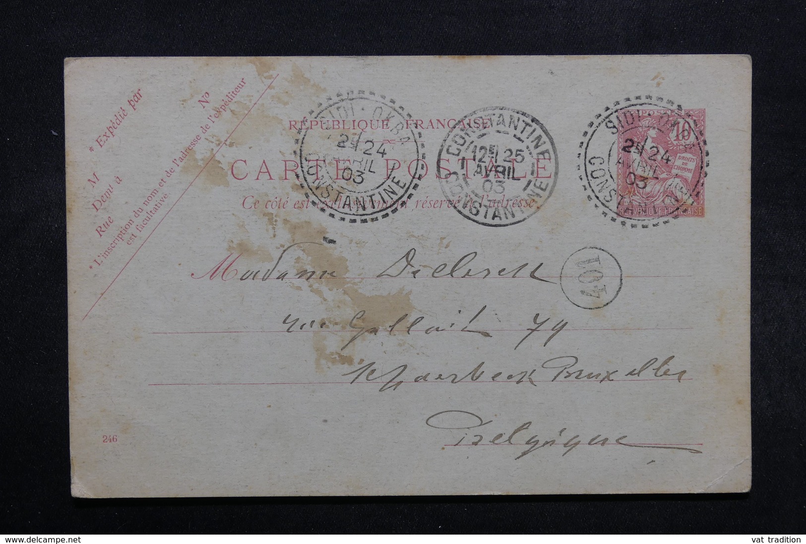 FRANCE - Entier Postal Type Mouchon De Sidi Okba Pour La Belgique En 1903 - L 32512 - Cartes Postales Types Et TSC (avant 1995)