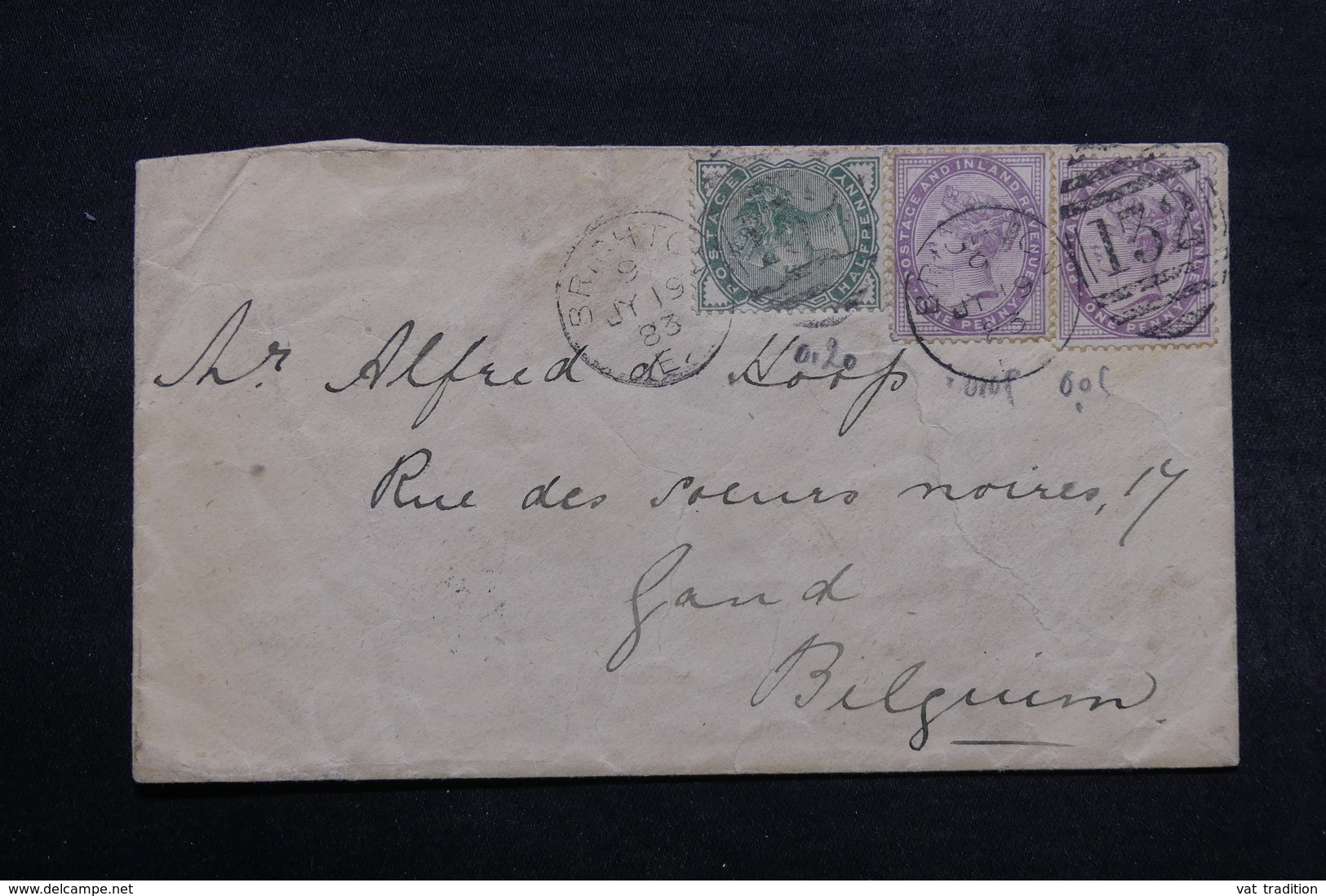 ROYAUME UNI - Enveloppe De Brighton Pour La Belgique En 1883 , Affranchissement Plaisant - L 32513 - Lettres & Documents
