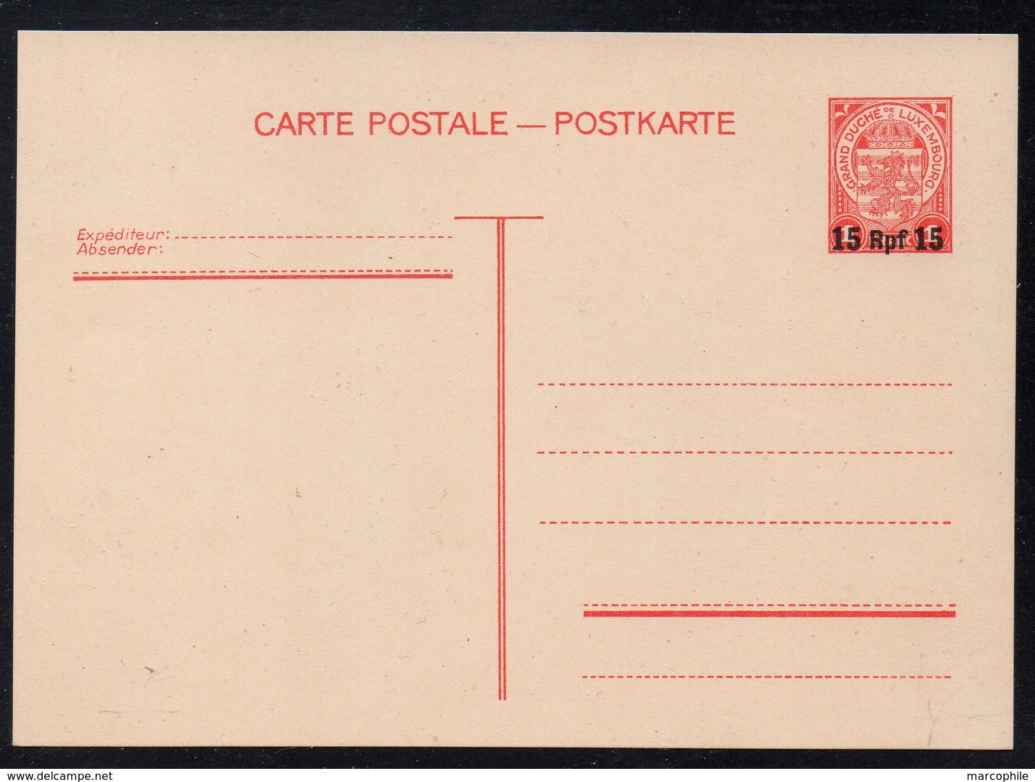 LUXEMBOURG / 1940 ENTIER POSTAL D'OCCUPATION SURCHARGE 15 PF/1F. (ref LE3523) - 1940-1944 German Occupation