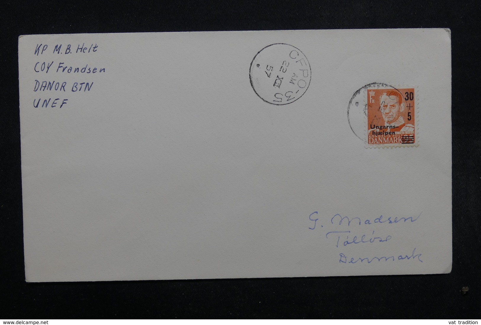 DANEMARK - Enveloppe Pour Le Danemark En 1957 , Affranchissement  ( Surchargé ) Et Oblitération Plaisants - L 32517 - Briefe U. Dokumente