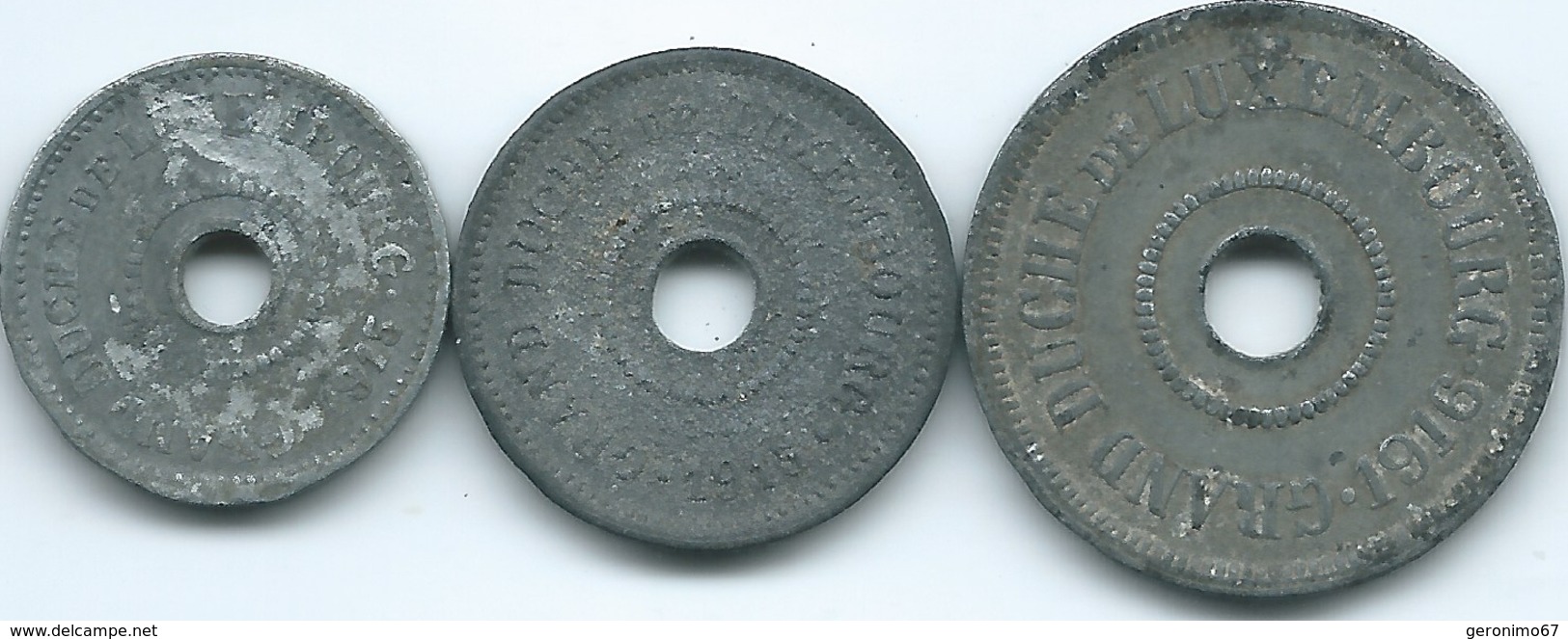 Luxembourg - Marie Adelaide - 1915 - 5 & 10 Centimes; 1916 - 25 Centimes - Zinc (KMs 27-29) - Luxembourg