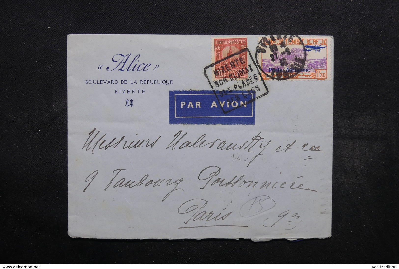 TUNISIE - Enveloppe Commerciale De Tunis Pour Paris Par Avion En 1936 , Affranchissement Plaisant - L 32529 - Lettres & Documents