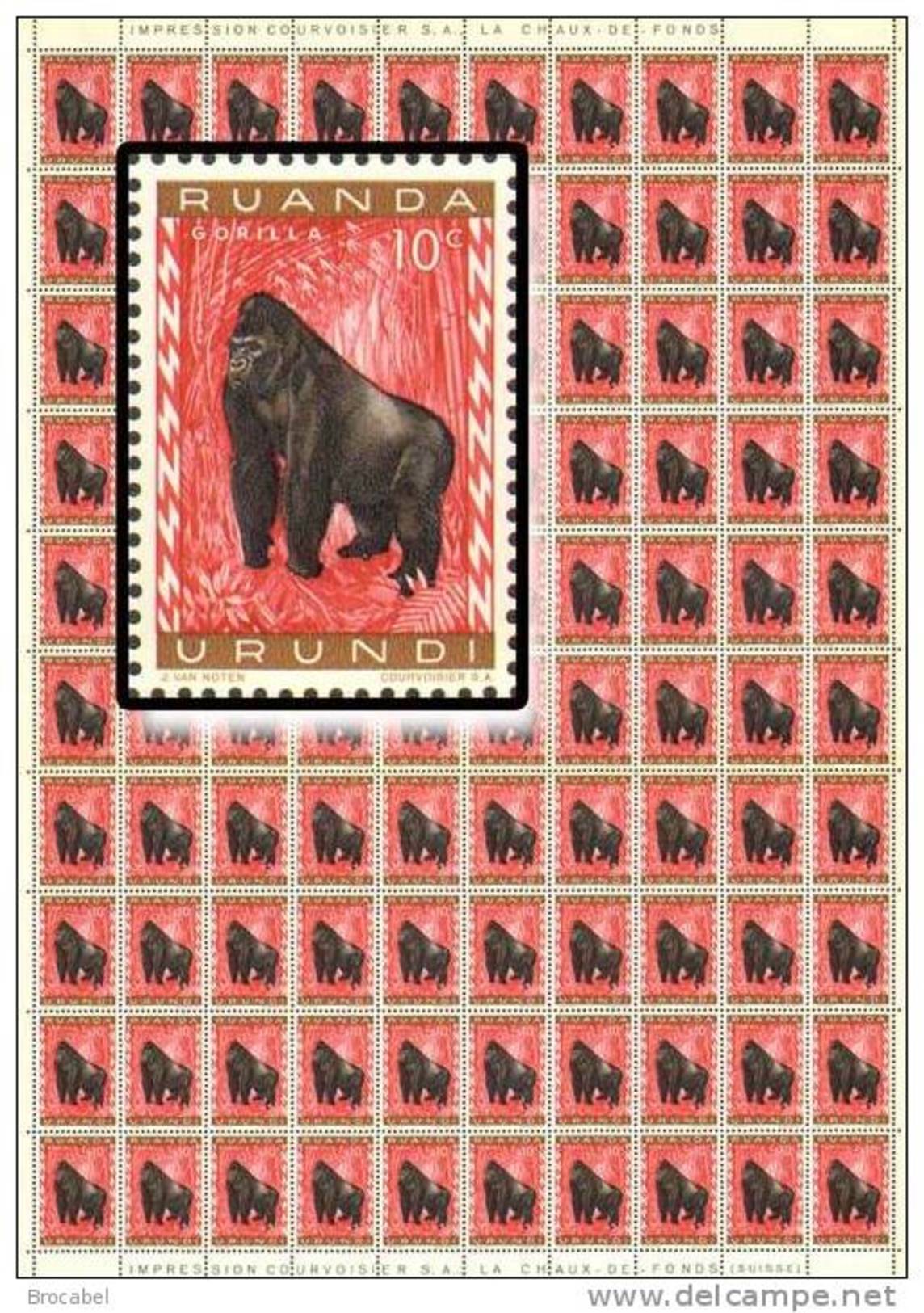 Ruanda 0205** Gorille - Sheet / Feuille De 100  - MNH - - Feuilles Complètes