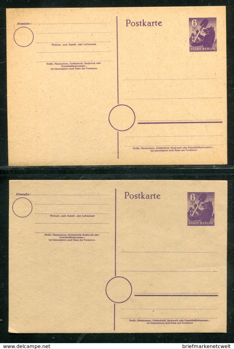 SBZ / 2x Postkarte Mi. P 4 Mit Verschiedenen Papierfarben ** (18145) - Sonstige & Ohne Zuordnung