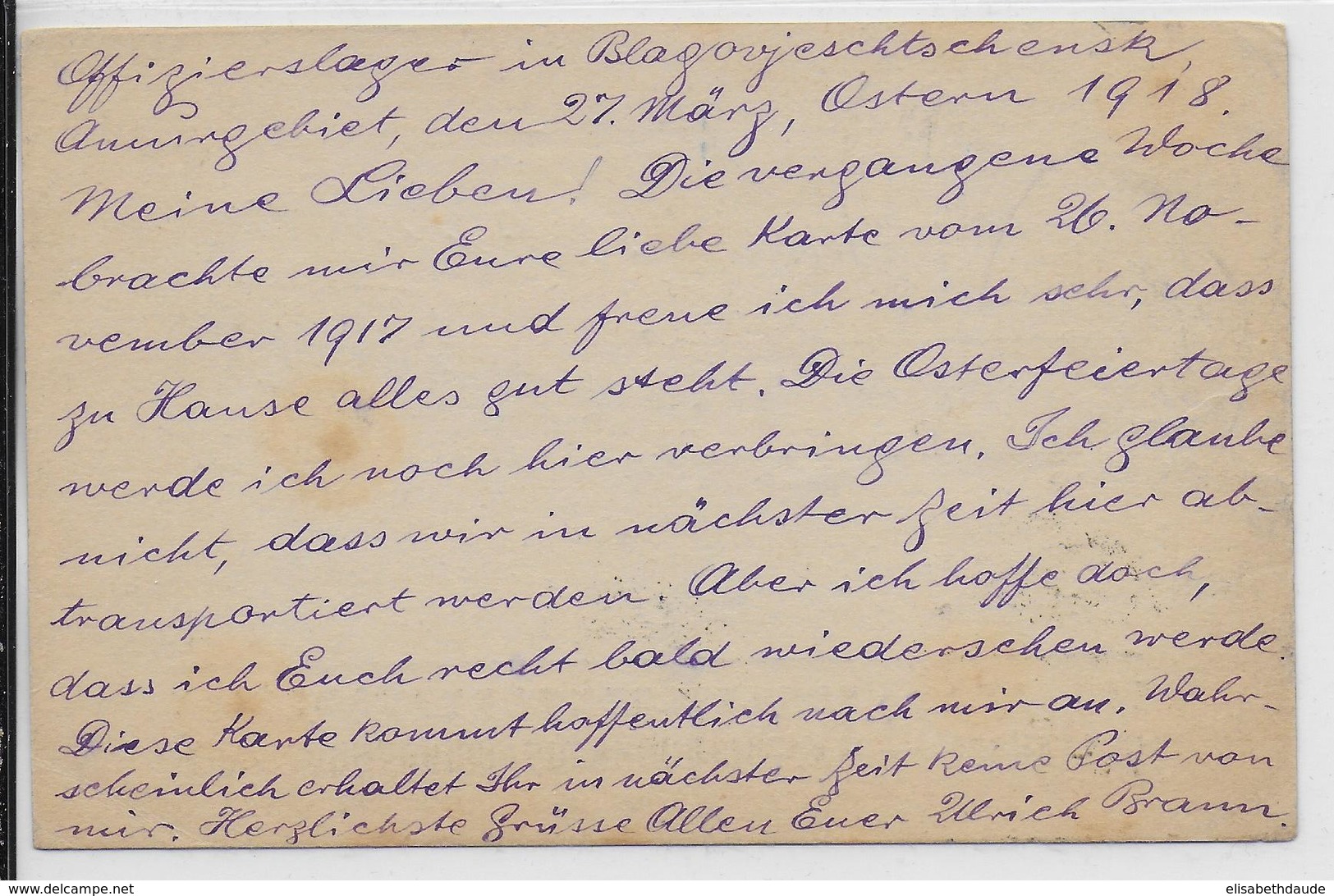 KRIEGSGEFANFENENPOST - 1918 - CARTE De PRISONNIERS ALLEMAND En RUSSIE à BLAGOVJESCHTSCHENSK => NÜRNBERG - Prisoners Of War Mail
