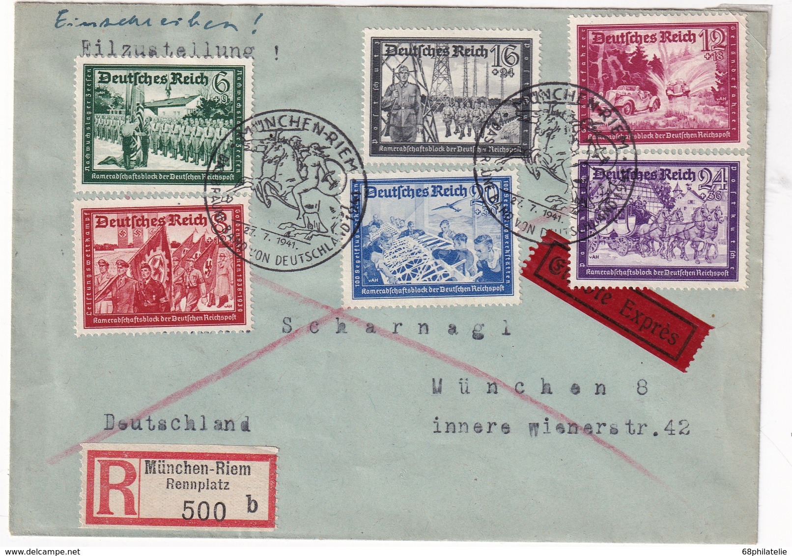 ALLEMAGNE 1941  LETTRE RECOMMANDEE DE MÜNCHEN-RIEM  EN EXPRES - Storia Postale