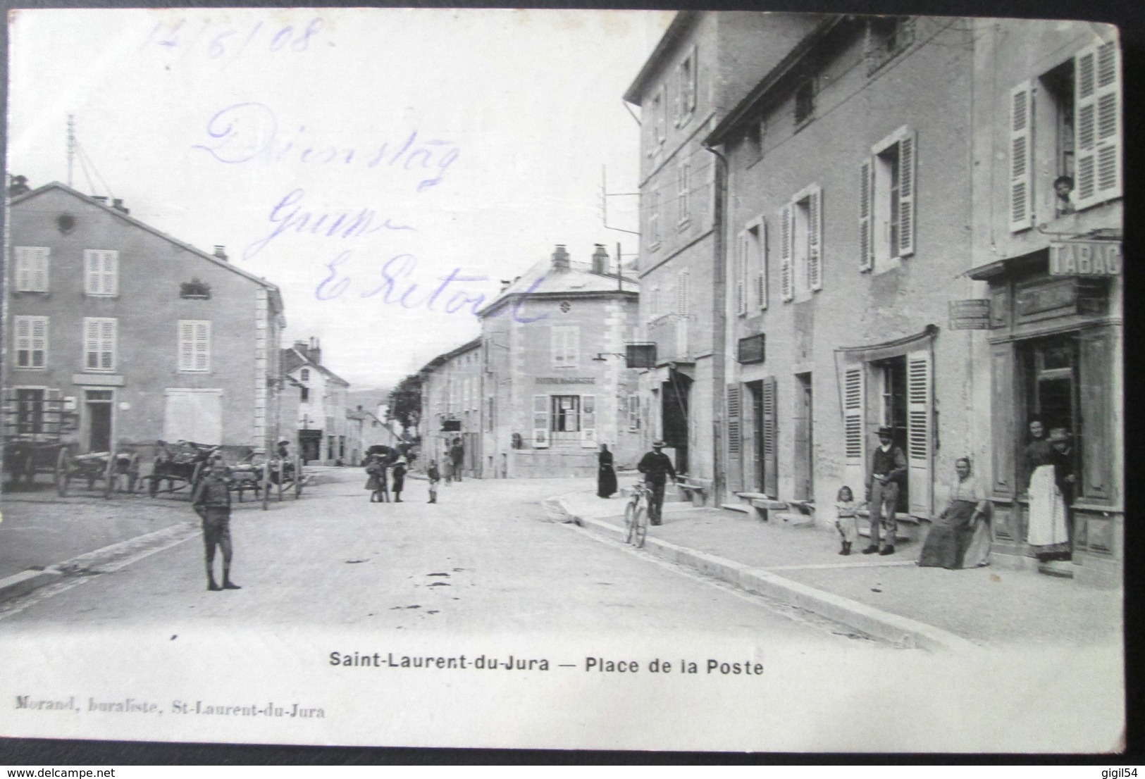 39 Saint LAURENT Du JURA Place De La Poste 1908  Tabac Carte Rare - Autres & Non Classés