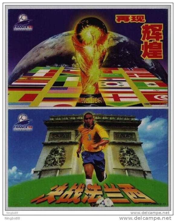 Jules Rimet Cup,Flag,Arch Of Triumph,CN 98 Set Of 2 FIFA France 98 World Cup Football Match Advert Pre-stamped Card - 1998 – France