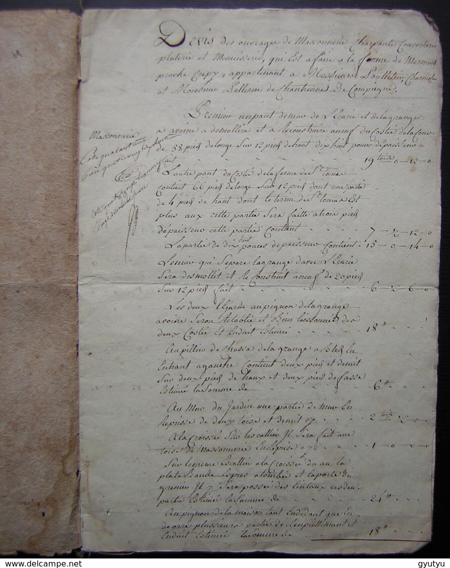 1781 Crespy ( Crépy En Valois) Ferme De Mermont, Devis Des Travaux à Faire (16 Pages Grand Format 7 écrites) - Manuscripts