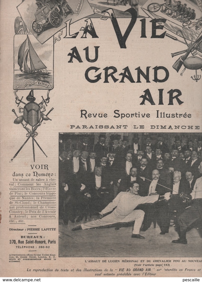 LA VIE AU GRAND AIR 24 03 1901 - ESCRIME - GUERRE DES BOERS - NANTES - PREMIERE COURSE A SAINT CLOUD - CROSS COUNTRY ... - 1900 - 1949