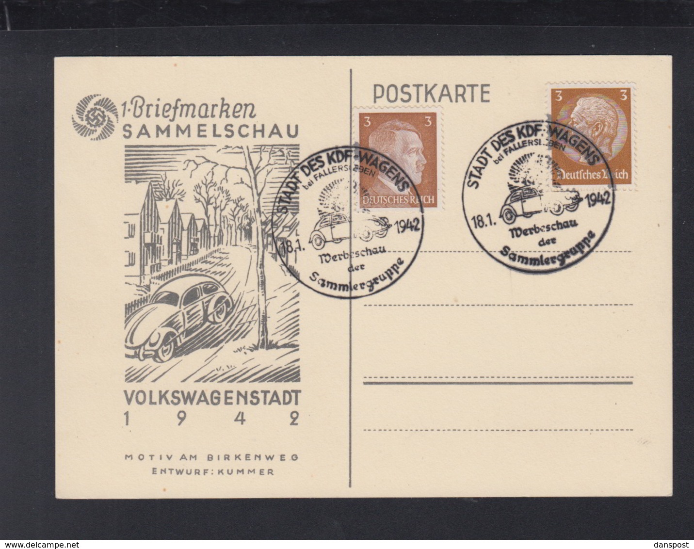 Dt. Reich PK Volkswagen Stadt 1942 Sonderstempel - Storia Postale