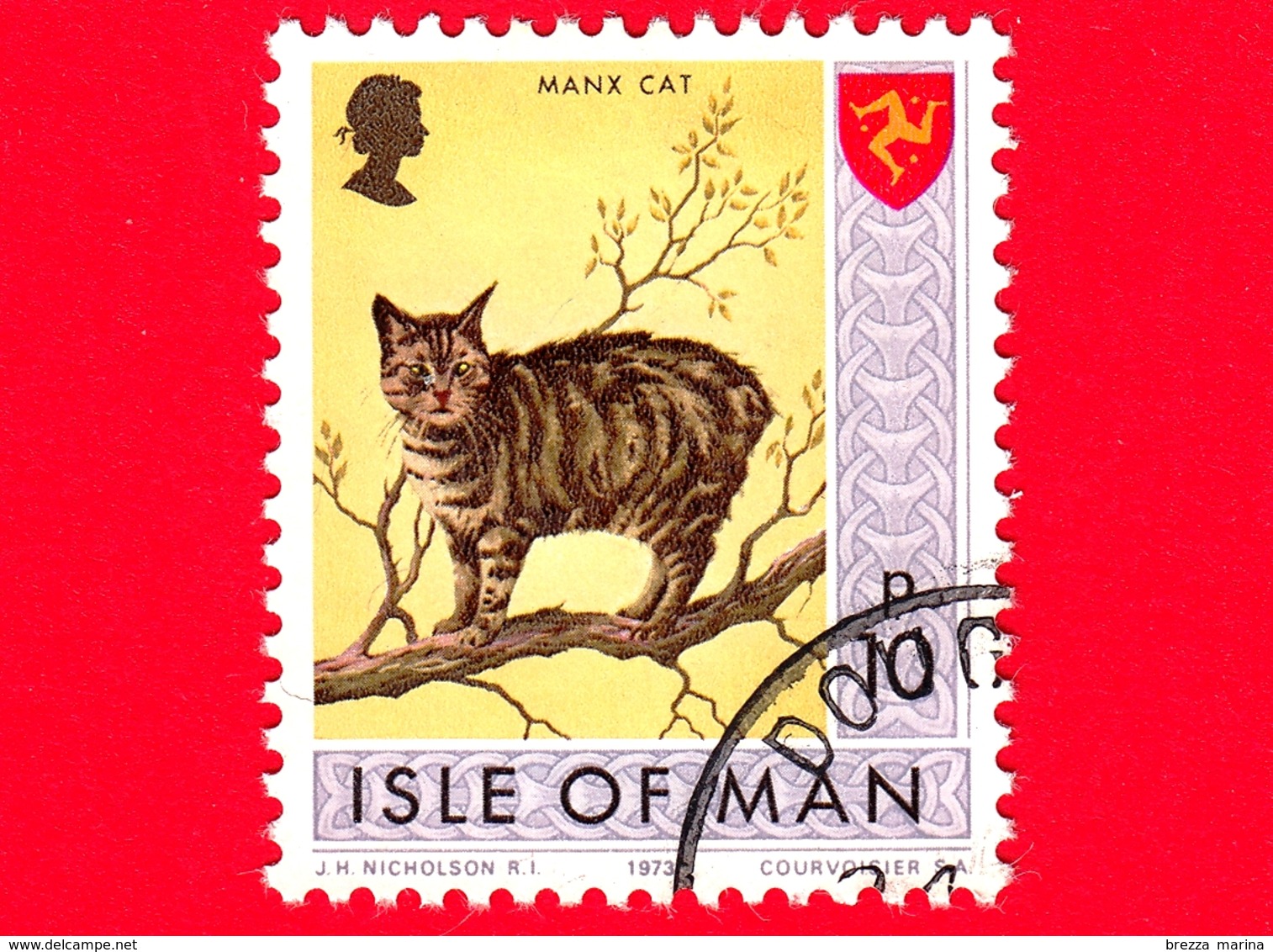 Isola Di MAN - Usato - 1973 - Paesaggi - Animali - Gatti - Manx Cat (Felis Silvestris Catus) - 10 P - Isola Di Man