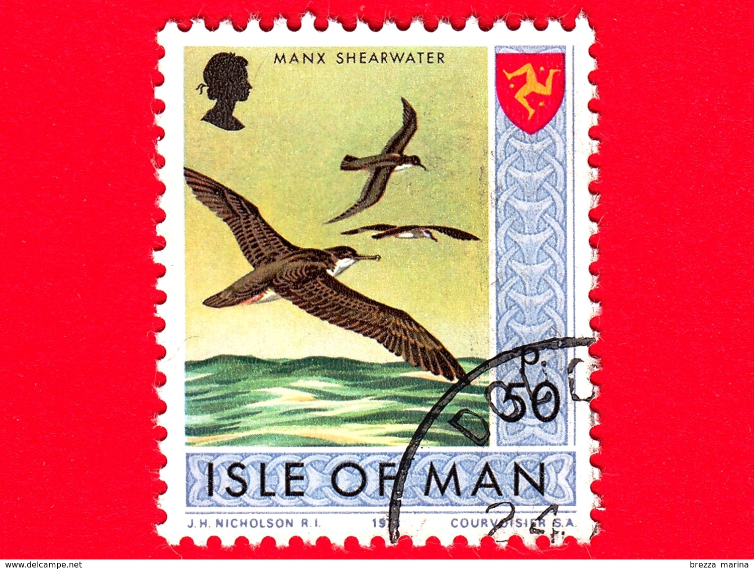 Isola Di MAN - Usato - 1973 - Paesaggi - Animali - Uccelli - Manx Shearwater (Puffinus Puffinus) - 50 P - Isola Di Man
