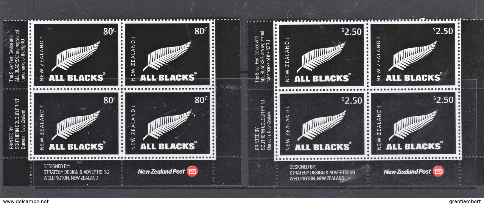 New Zealand 2014 ALL BLACKS Rugby Set Of 2 As Corner Blocks Of 4 MNH - Unused Stamps