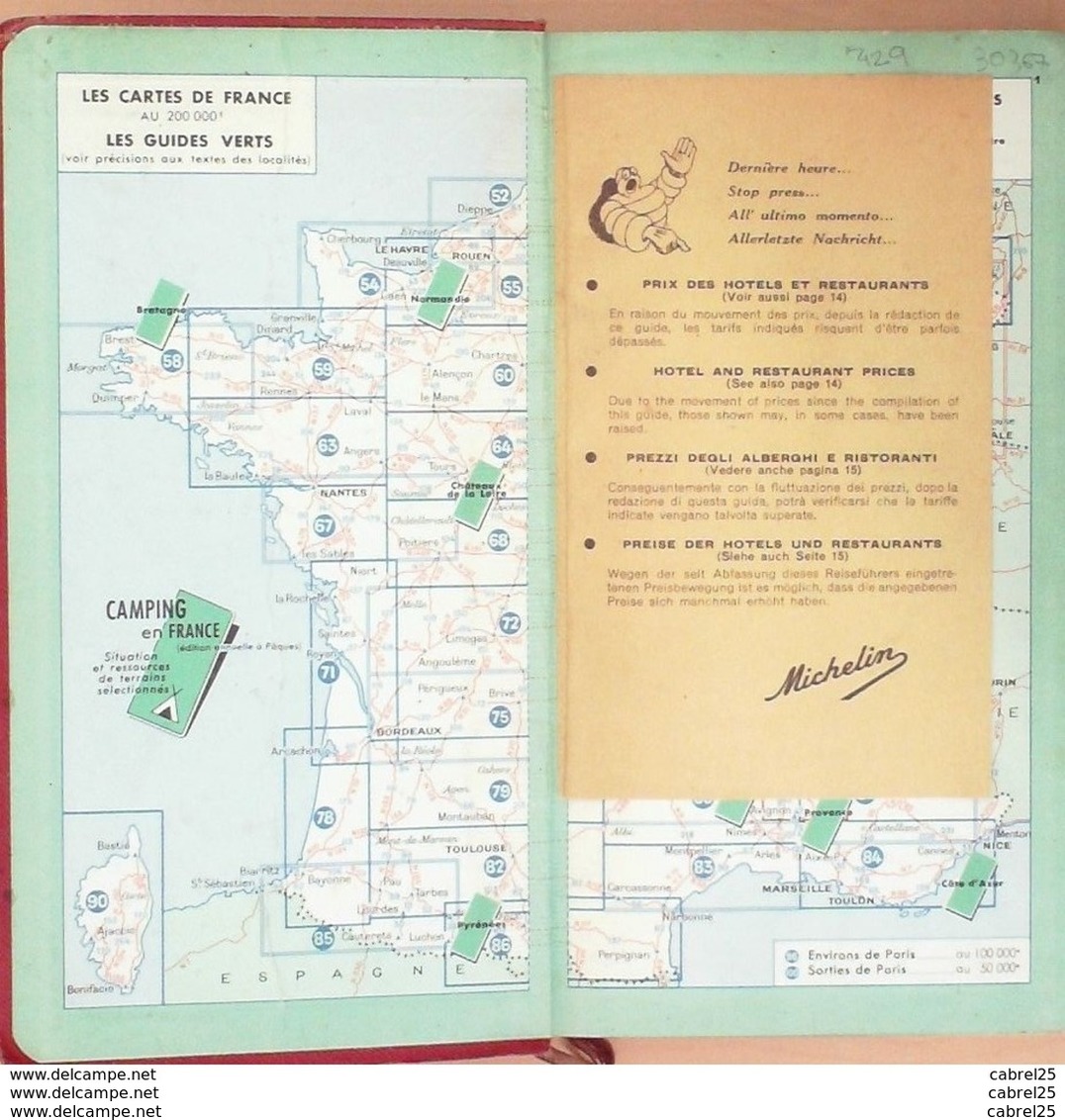 GUIDE ROUGE-MICHELIN-FRANCE-(détails Annexés)-1958 - Carte Geographique