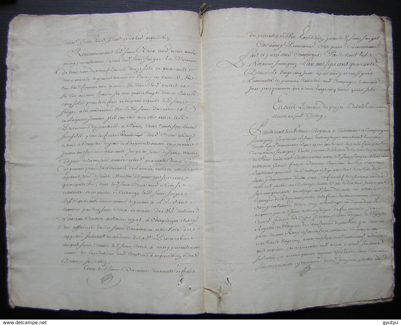 1742 Crespy (Crépy En Valois) Acquiescement Entre Antoine Saiget De Compiègne Et Gabriel Deraisme De Senlis - Manuscripts