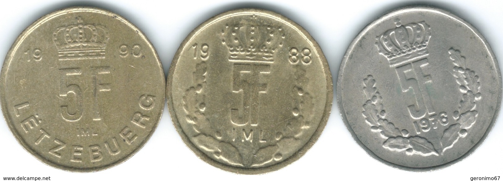 Luxembourg - Jean - 5 Francs - 1976 (KM56) 1988 (KM60.2) 1990 (KM65) - Lussemburgo