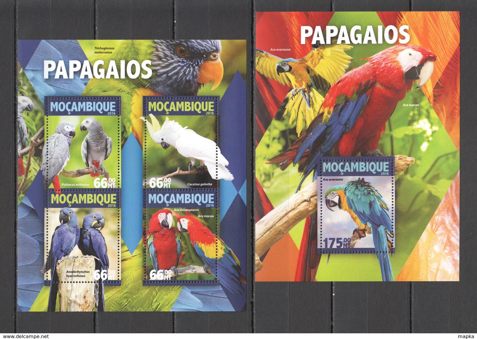 ST2157 2016 MOZAMBIQUE MOCAMBIQUE FAUNA BIRDS PARROTS 1KB+1BL MNH - Pappagalli & Tropicali