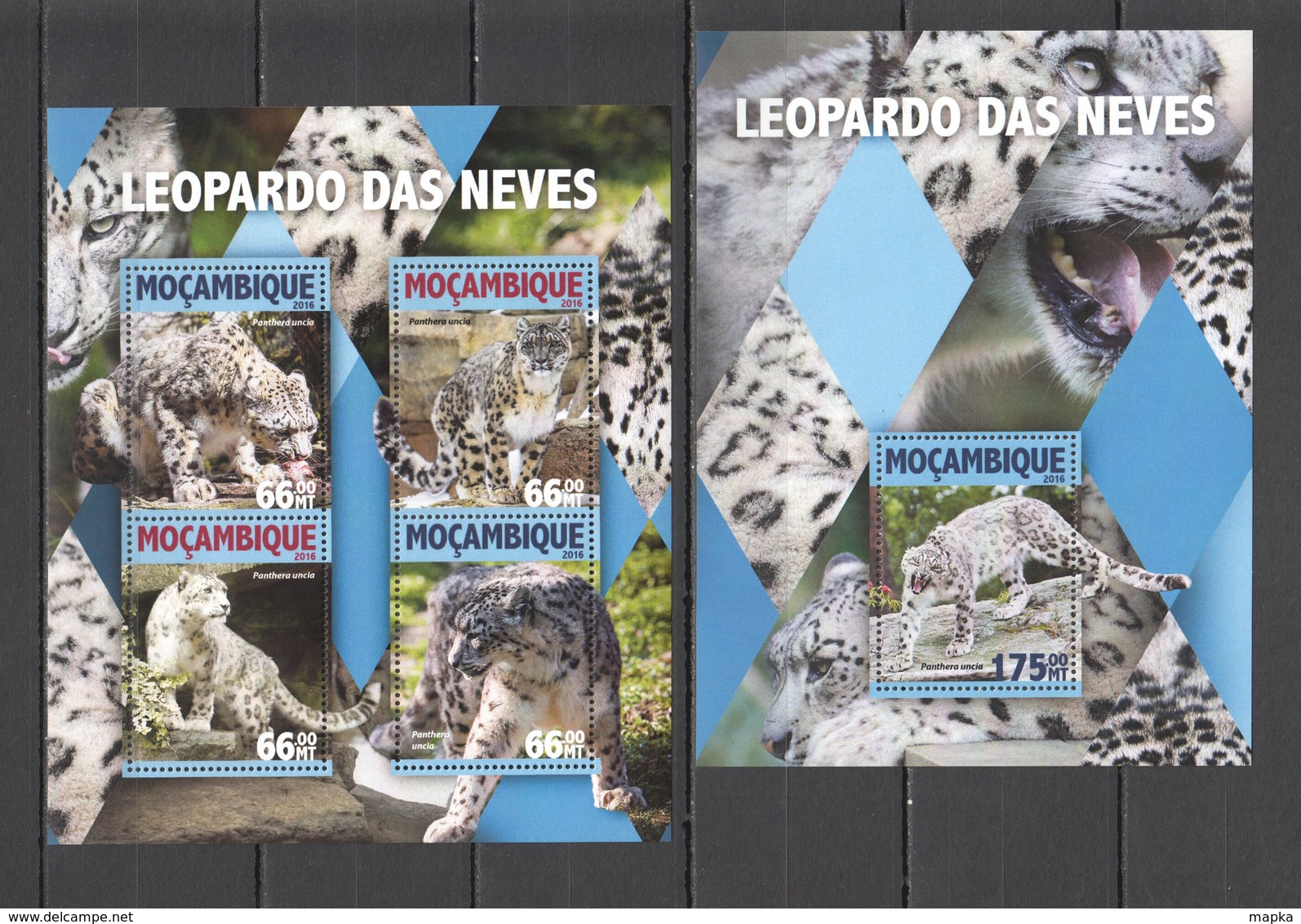 ST2167 2016 MOZAMBIQUE MOCAMBIQUE ANIMALS WILD CATS SNOW LEOPARD 1KB+1BL MNH - Raubkatzen