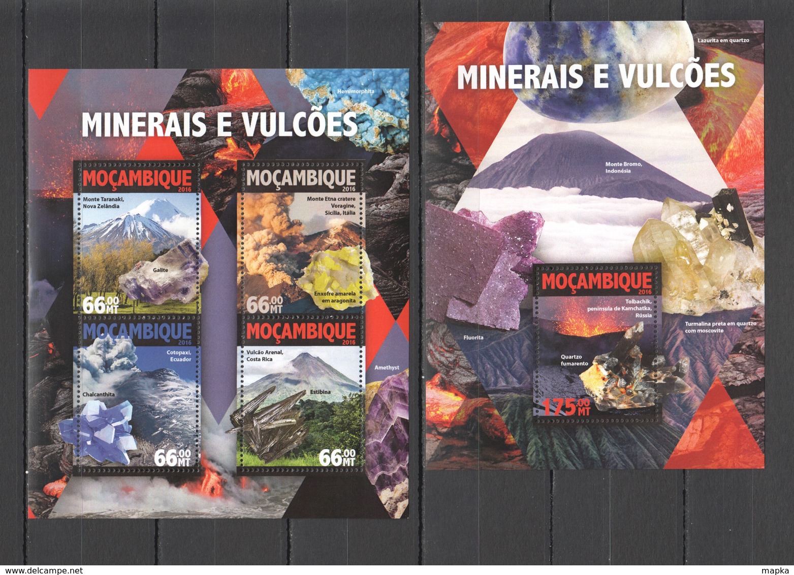 ST2179 2016 MOZAMBIQUE MOCAMBIQUE MINERALS AND VOLCANOES 1KB+1BL MNH - Volcanos