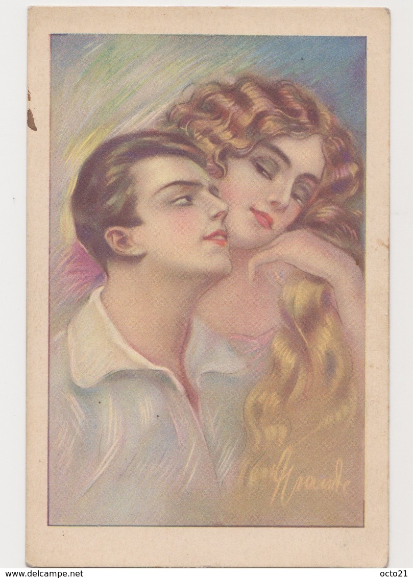 Carte Fantaisie Signée Dell'Anna Gasparini .Milano   / Couple , Femme à La Belle Chevelure - Couples