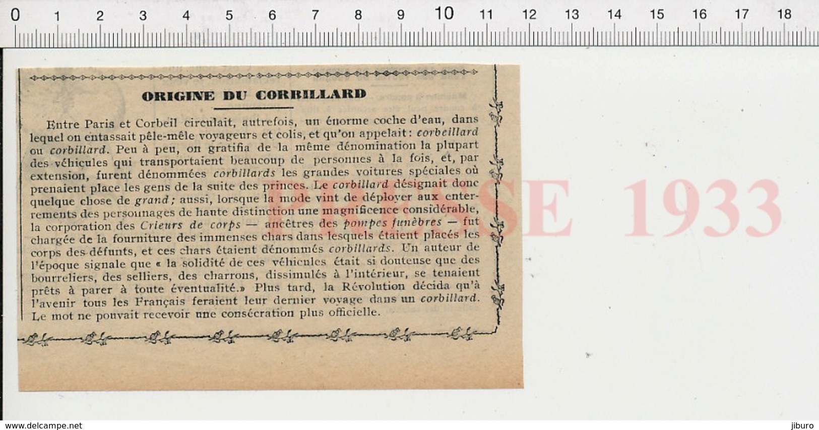 Presse 1933 Corbillard Coche D'eau Corbeillard Paris-Corbeil Navigation Fluviale Transport Fluvial Pompes Funèbres  226W - Unclassified