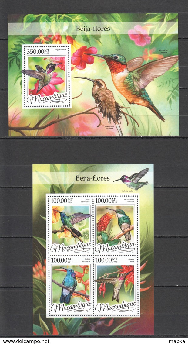 ST2211 2016 MOZAMBIQUE MOCAMBIQUE FAUNA BIRDS HUMMINGBIRDS BEIJA-FLORES 1KB+1BL MNH - Colibris