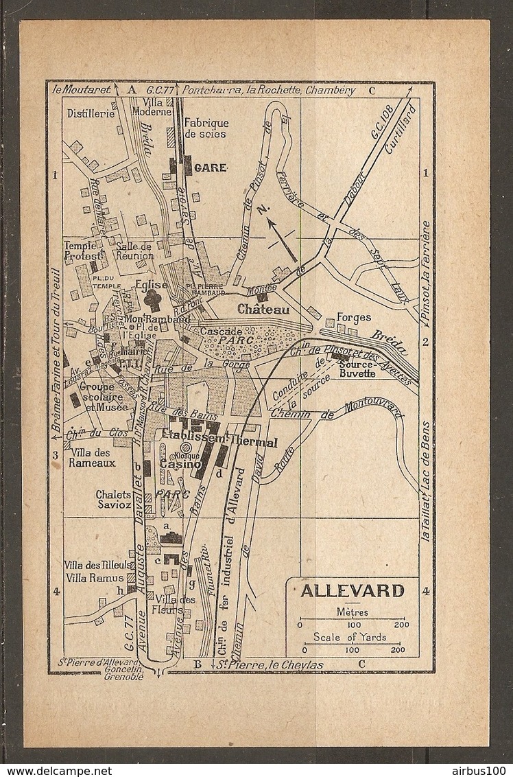 CARTE PLAN 1930 - ALLEVARD FORGES FABRIQUE DE SCIES DISTILLERIE CASINO SOURCE BUVETTE VILLAS - Carte Topografiche