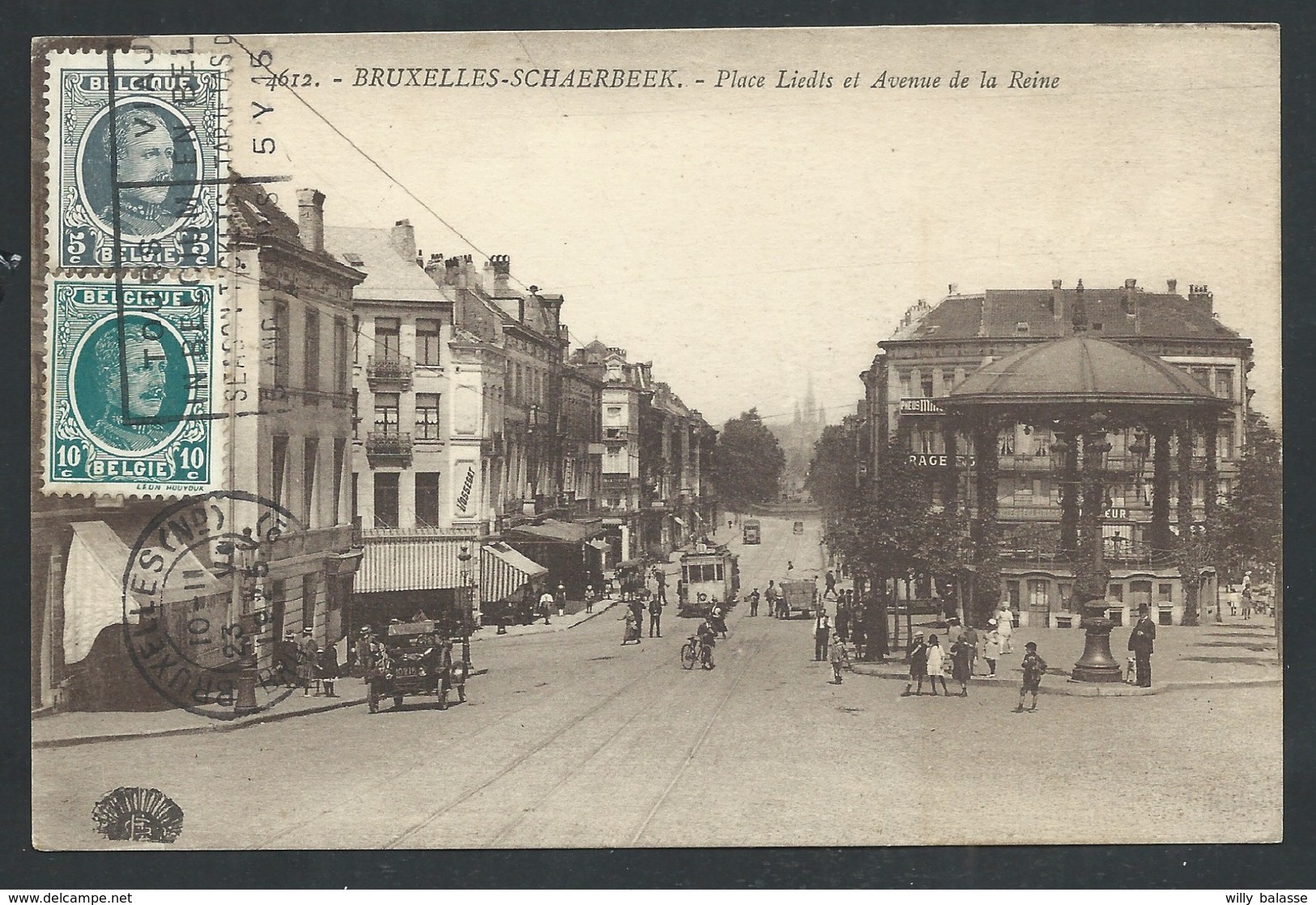 +++ CPA - Brussel - SCHAERBEEK - SCHAARBEEK - Place Liedts Et Avenue De La Reine - Kiosque - Tram - Henri Georges   // - Schaerbeek - Schaarbeek