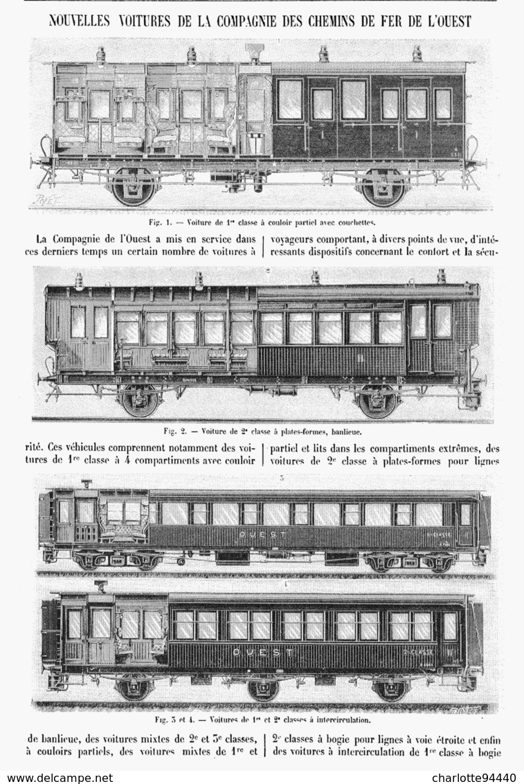 NOUVELLES VOITURES (  WAGONS )  De La COMPAGNIE Des CHEMINS DE FER De L'OUEST   1901 - Chemin De Fer