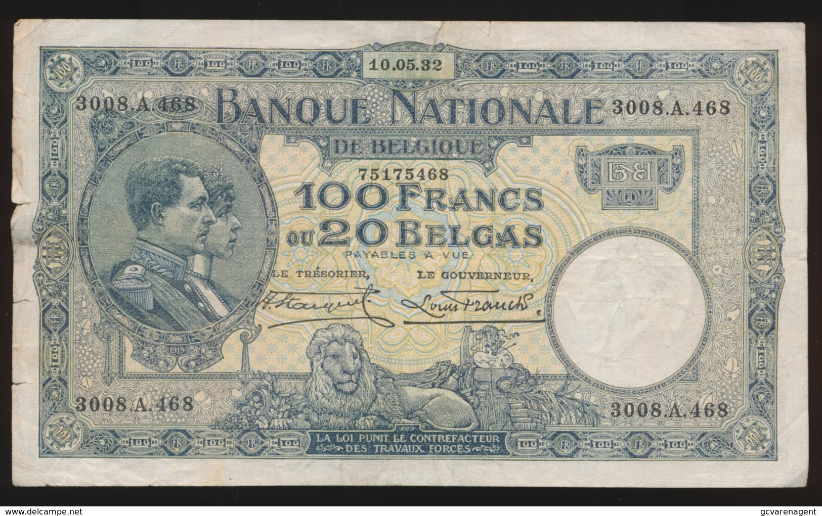 100 FRANCS 20 BELGAS  10.05.32   2 SCANS - 100 Francs & 100 Francs-20 Belgas