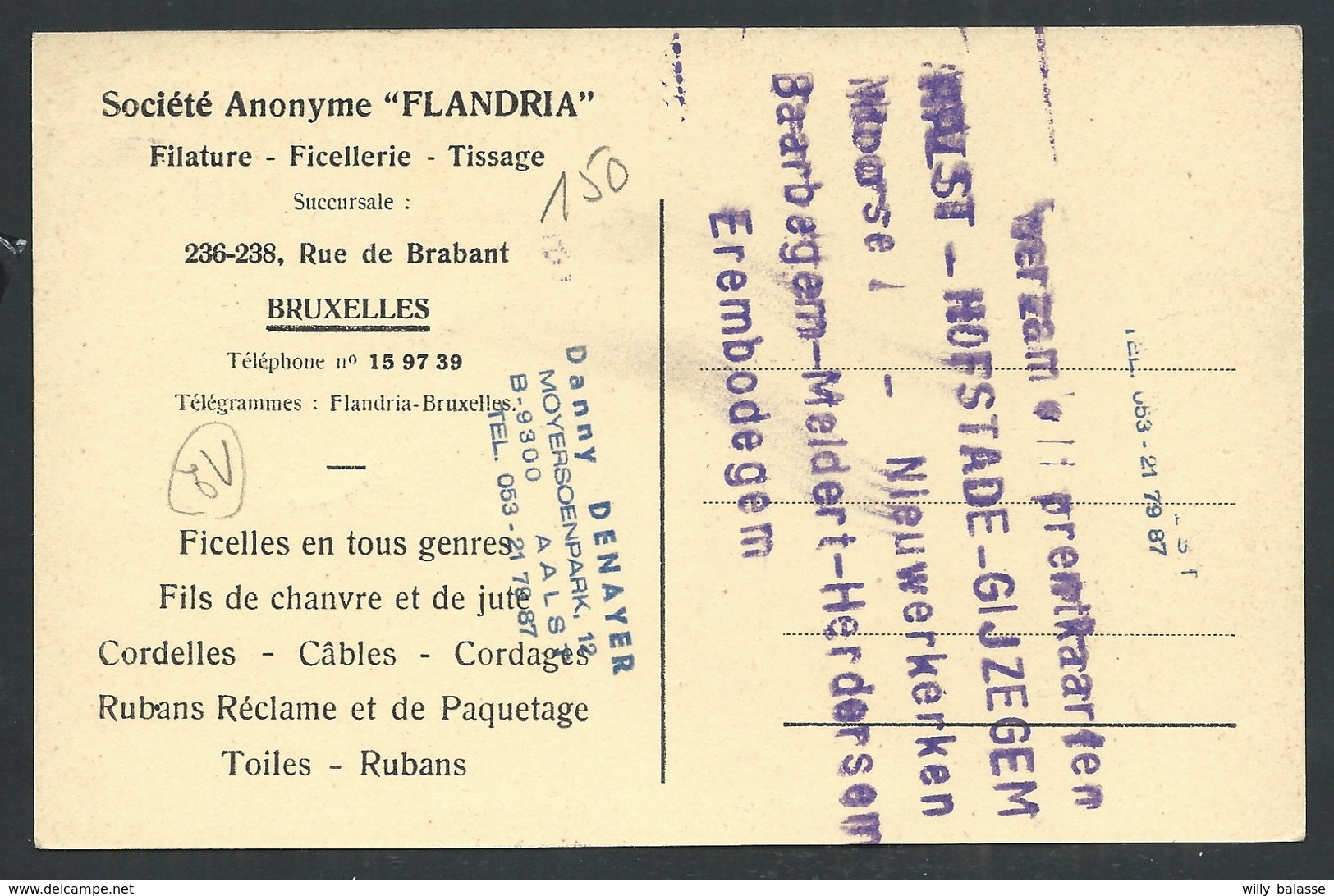 +++ CPA - BRUSSEL - BRUXELLES - Carte Publicitaire - Publicité FLANDRIA Filature - Tissage... - Rue De Brabant  // - Ambachten