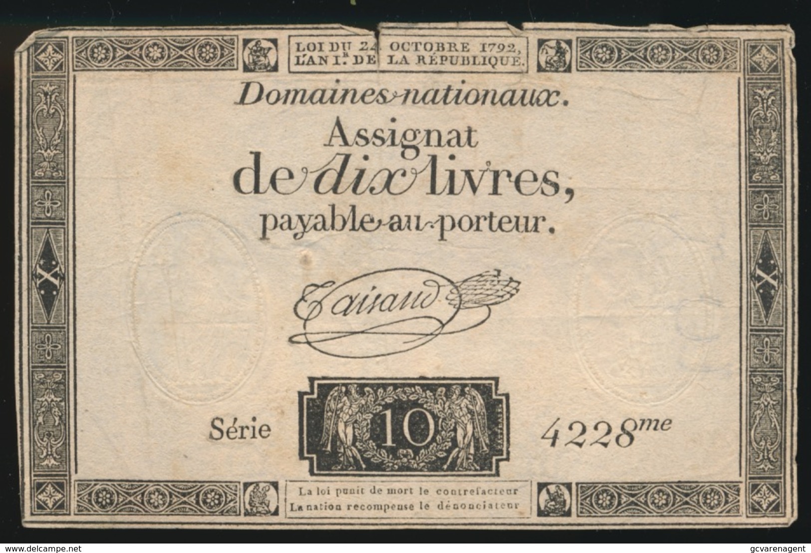 ASSIGNAT 1792  DE DIX LIVRES - Assignats & Mandats Territoriaux