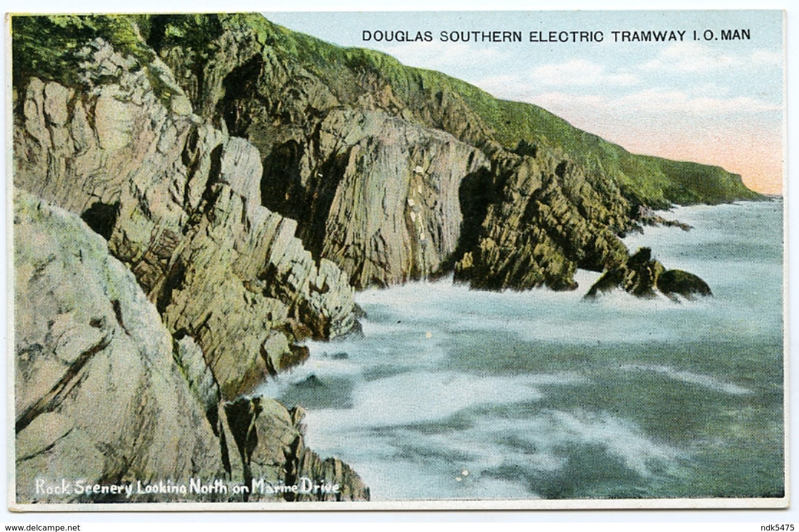 ADVERTISING : ISLE OF MAN : DOUGLAS SOUTHERN ELECTRIC TRAMWAY - ROCK SCENERY LOOKING NORTH ON MARINE DRIVE - Isle Of Man
