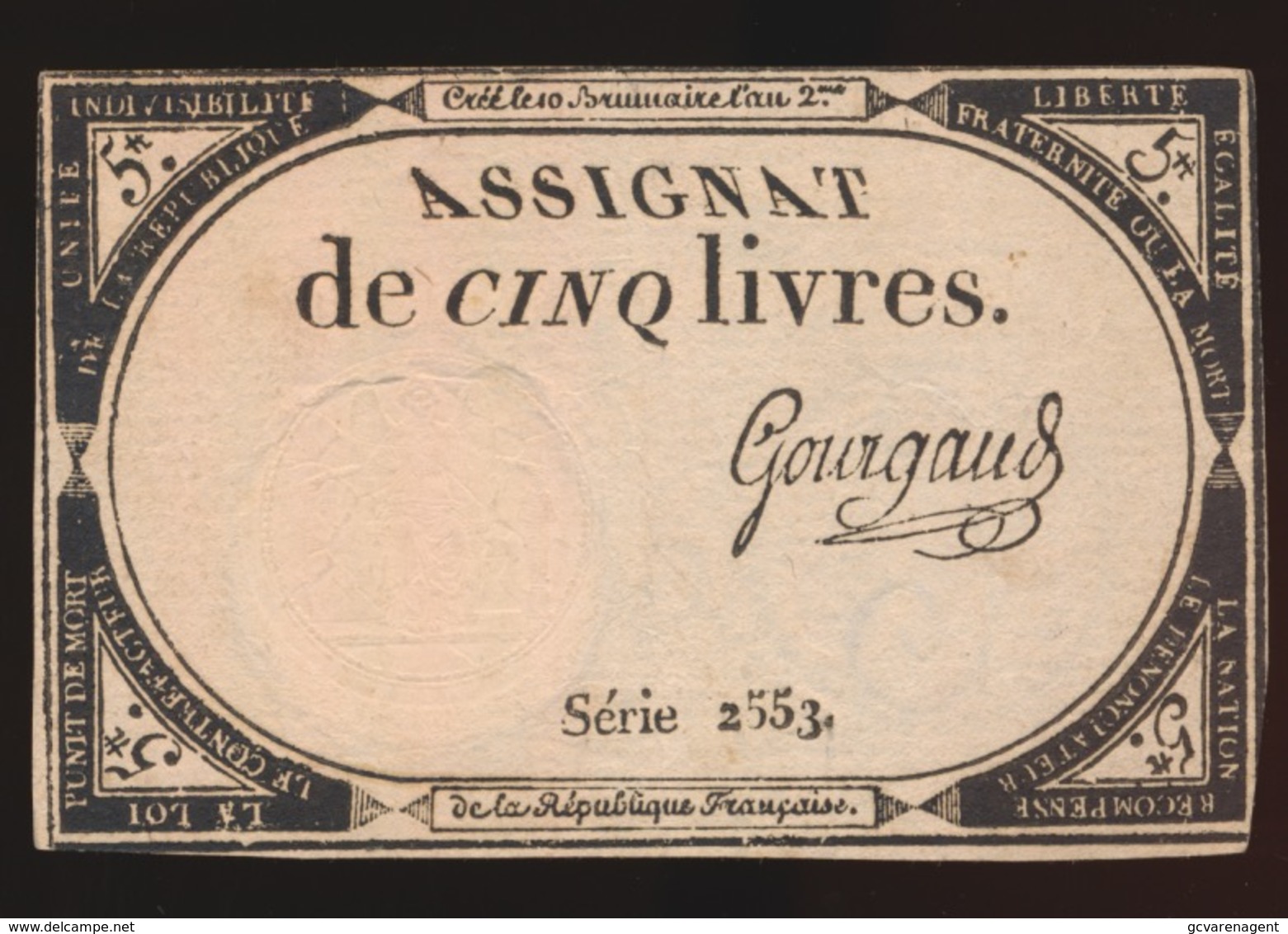 ASSIGNAT 3  DE CINQ LIVRES - Assignats