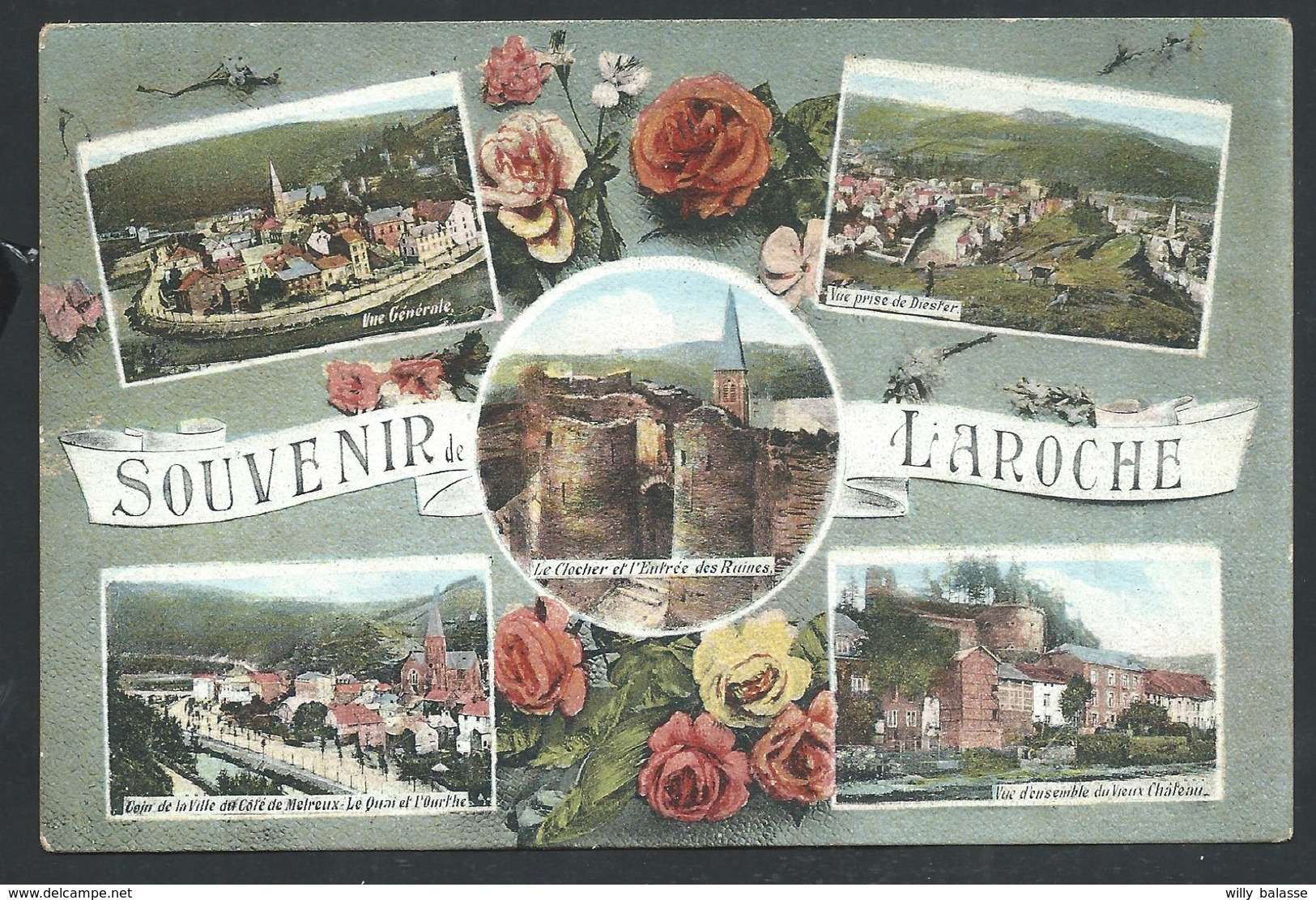 +++ CPA - Carte Fantaisie - Fleur Rose - Souvenir De LAROCHE - Multivues  // - La-Roche-en-Ardenne