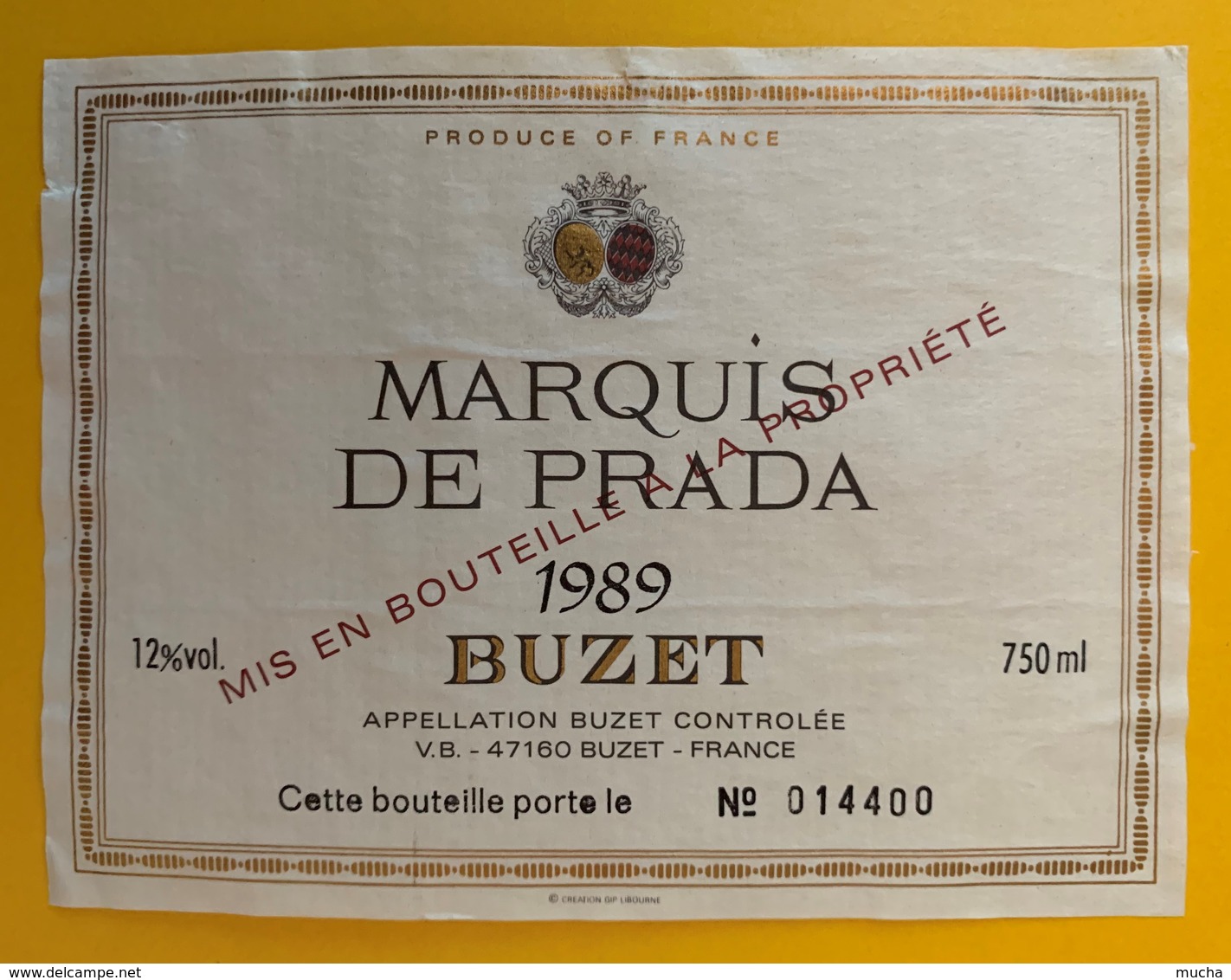 10661 - Marquis De Prada 1989 Buzet - Autres & Non Classés