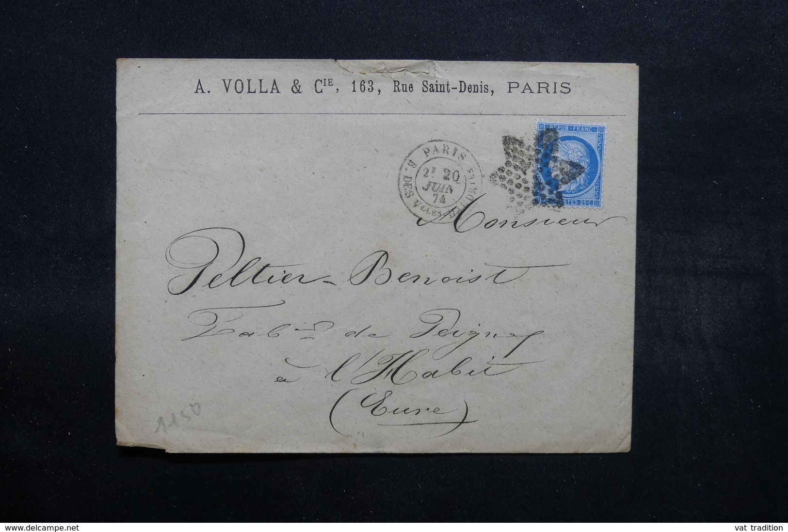 FRANCE - Enveloppe Commerciale De Paris Pour L 'Eure En 1874 , Affranchissement Cérès Avec Oblitération étoile - L 32564 - 1849-1876: Klassik